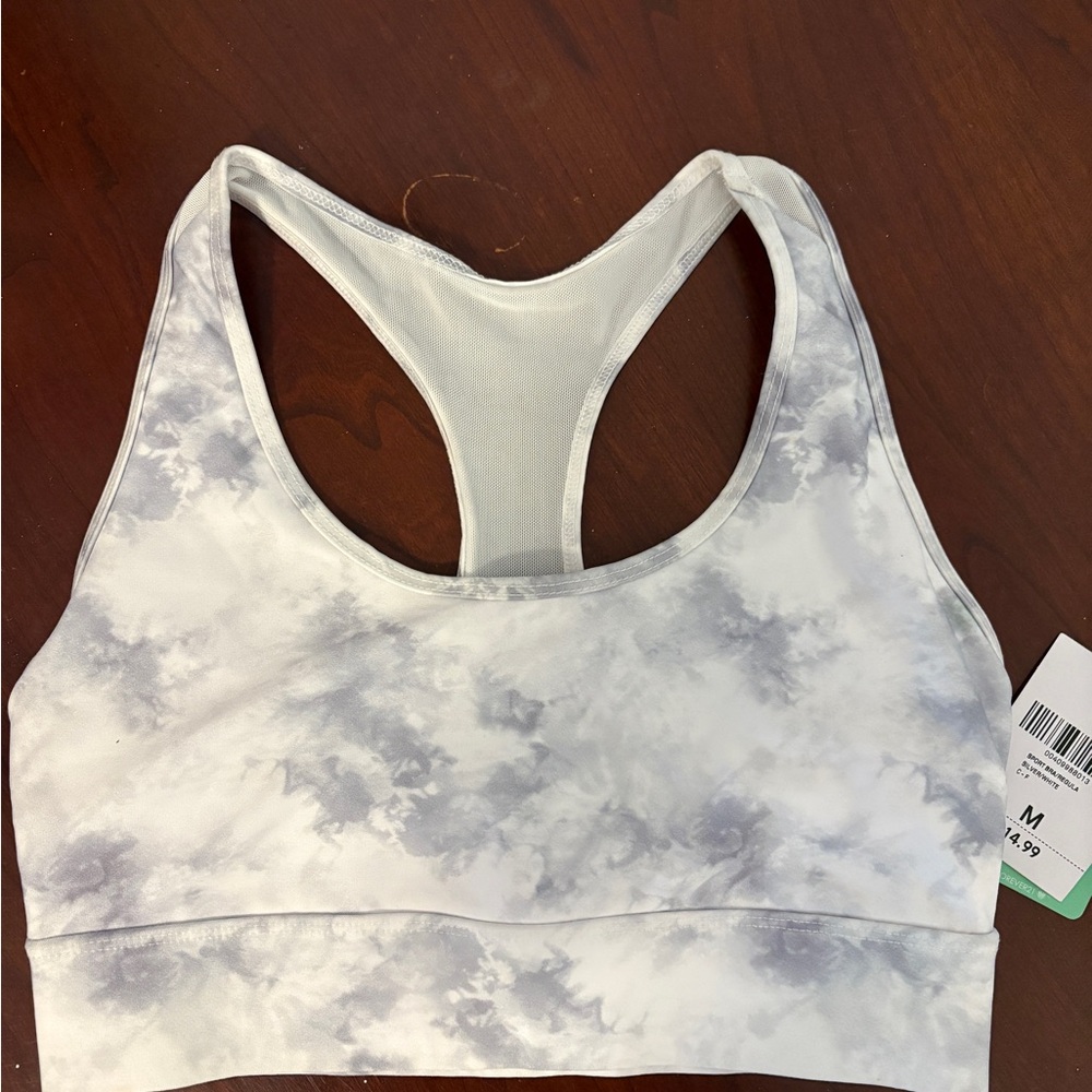 Forever 21 Gray and White Sports Bra Racerback